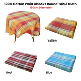 Cotton Plaid Checks Round Table Cloth 180cm Diameter Yellow V442-BZO-TABLEC-PLAIDCHECKS180-YELLOW-RD