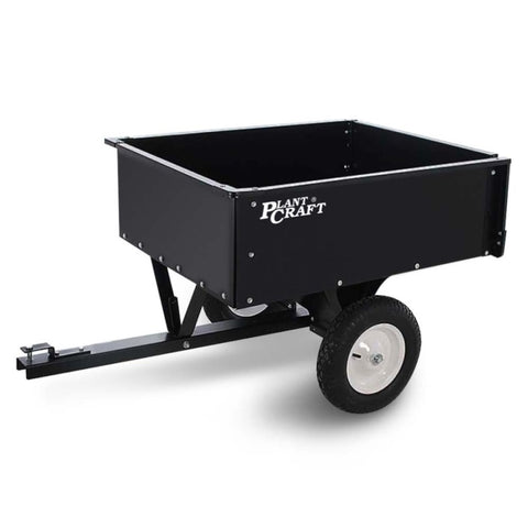 PLANTCRAFT 270kg Capacity Metal Dump Cart Garden Lawn Yard Farm Trolley, Tow Behind Ride on Mower V219-MOWCRTPLTCSD1