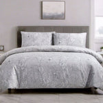 Artex Silver Peony Floral Printed Microfiber Polyester Quilt Cover Set Queen V442-ATX-QUILTCS-PEONY-SILVER-QS