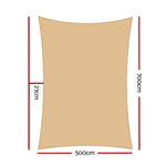 Instahut Shade Sail 5x7m Rectangle 280GSM 98% Sand Shade Cloth SAIL-H-5X7-C-SA