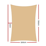 Instahut Shade Sail 5x7m Rectangle 280GSM 98% Sand Shade Cloth SAIL-H-5X7-C-SA