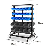 BAUMR-AG 52 Parts Bin Rack Storage System Mobile Double-Sided - Blue V219-STRBRKBMRAM52B