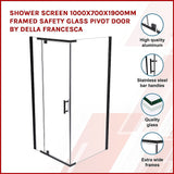 Shower Screen 1000x700x1900mm Framed Safety Glass Pivot Door By Della Francesca V63-829181