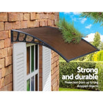 Instahut Window Door Awning Canopy 1.5mx4m Brown Sheet Black Plastic Frame AWN-15X4-BR