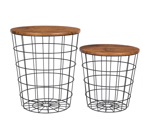 YES4HOMES Vintage Round Coffee Tables Set of 2 Side Tables Robust Steel Frame for Living Room V278-R-COFFEE-TABLE-SET-2