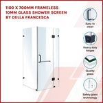 1100 x 700mm Frameless 10mm Glass Shower Screen By Della Francesca 830881