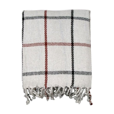 Cotton Fringe Throw Checkered V442-ABR-THROW-CHECKERED-IVORY-RE