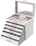 SONGMICS Jewellery White Box with 6 Layers and 5 Drawers V384-JBC138