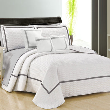 6 piece two tone embossed comforter set king white V517-ECS6-K-W