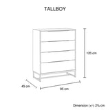 Tallboy with 4 Storage Drawers Assembled Solid Acacia Wooden Construction in Tea Colour V43-TBY-HNAH