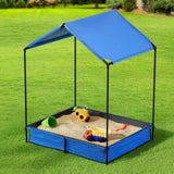 Keezi Kids Sandpit Metal Sandbox Sand Pit with Canopy Cover Outdoor Toys 120cm SAND-D-SQUARE-PLY-120-CANOPY-BU