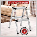 2-Step Portable Folding Ladder, Aluminum Frame Lightweight Home Ladder with Anti Slip Design, 150KG V465-95109