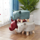 SOGA 2X Red Children Bench Elephant Character Round Ottoman Stool Soft Small Comfy Seat Home Decor ANISTOOL23X2