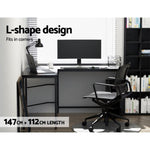 Artiss Computer Desk L-Shape CPU Stand Black 147CM MET-DESK-L-003-BK