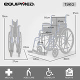 EQUIPMED Portable Wheelchair 24 Inch Folding Lightweight Wheel Chair,136kg Capacity Mobility. Blue V219-EQWRHC06A