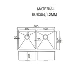 865x440mm Handmade Stainless Steel Undermount / Topmount Kitchen Sink with Waste V63-770025