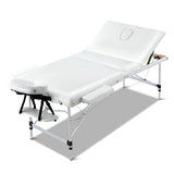 Zenses Massage Table 75cm Portable 3 Fold Aluminium Beauty Bed White MT-ALUM-GA301-WHITE-75