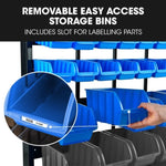 BAUMR-AG 52 Parts Bin Rack Storage System Mobile Double-Sided - Blue V219-STRBRKBMRAM52B