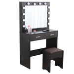 Fidel Vanity Set with Cushioned Stool and Lighted Mirror- Black V264-TAB-716C-BLK-NA-1