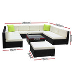 Gardeon 10-Piece Outdoor Sofa Set Wicker Couch Lounge Setting 9 Seater FF-SOFA-BK-10PC-ABCE-N