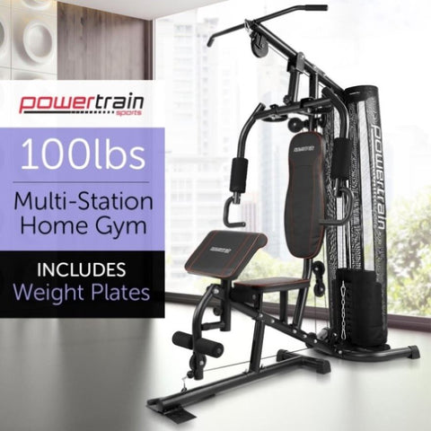Powertrain Multi Station Home Gym with 45kg Weights Preacher Curl Pad HGM-MTR-080-045