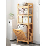 Bamboo 2-in-1 Laundry Hamper Side Table with 2 Shelves and Clothes Basket V63-838291