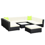 Gardeon 10-Piece Outdoor Sofa Set Wicker Couch Lounge Setting Cover FF-SOFA-BK-10PC-ABCE