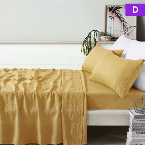 Vintage Design Homewares 100% Linen Ochre Sheet Set Double V442-HIN-SHEETS-LINEN-OCHRE-DS