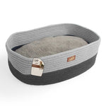 Cat Bed Oval - Grey Rope Weave + Removable Fluffy Internal Plush - All For Paws V238-SUPDZ-32367812051024