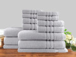 14pc classic dobby stripe cotton towel set 650gsm silver V517-AM14PC-SIL