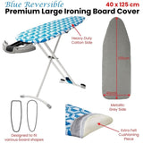 Blue Reversible Premium Large Ironing Board Cover with Underlay 40 x 125 cm V442-ABR-MISC-IRONINGCOVERREVERSIBLE-BLUE-SH