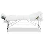 Zenses Massage Table 75cm Portable 3 Fold Aluminium Beauty Bed White MT-ALUM-GA301-WHITE-75