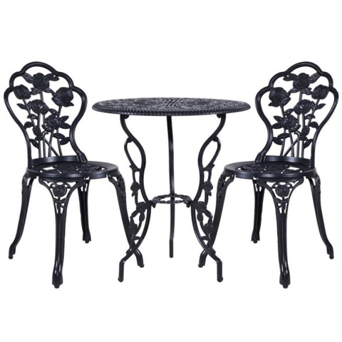 Gardeon 3PC Outdoor Setting Bistro Set Chairs Table Cast Aluminum Rose Black GB-CALU-3PC-XG1015-BK