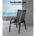 Gardeon 4PC Outdoor Dining Chairs Stackable Lounge Chair Patio Furniture Black FF-STA-CHAIR-BK-X4