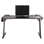 LED Gaming Desk Computer Table with Cup Holder Headphone Hook Cable Hole V63-840391