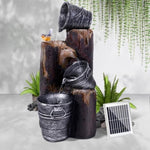 Gardeon Solar Water Feature Cascading Fountain 3-Tier Bucket LED light Bird 76CM FOUNT-3LVL-BIRD-BK