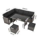Ella 8-Seater Modular Outdoor Garden Lounge and Dining Set with Table and Stools in Dark Grey Weave V264-OTF-526S-DGR