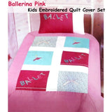 Ballerina Embroidered Quilt Cover Set Single V442-ABR-QUILTCS-BALLERINA-PINK-SB