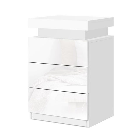 Artiss Bedside Table LED 3 Drawers - COLEY White FURNI-O-LED-BS-3D-WH