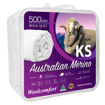 Woolcomfort Aus Made Merino Wool Quilt 500GSM 160x210cm King Single Size V535-JAPARA-WQ-500G-KS