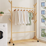 Portable Clothes Rack Coat Garment Stand Bamboo Rail Hanger Airer Closet V63-838091