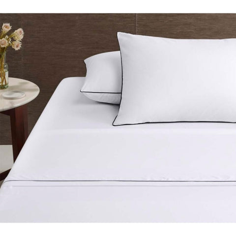 Accessorize White/Black Piped Hotel Deluxe Cotton Sheet Set Super King V442-HIN-SHEETS-HOTELPIPED-WHITEBLACK-SK