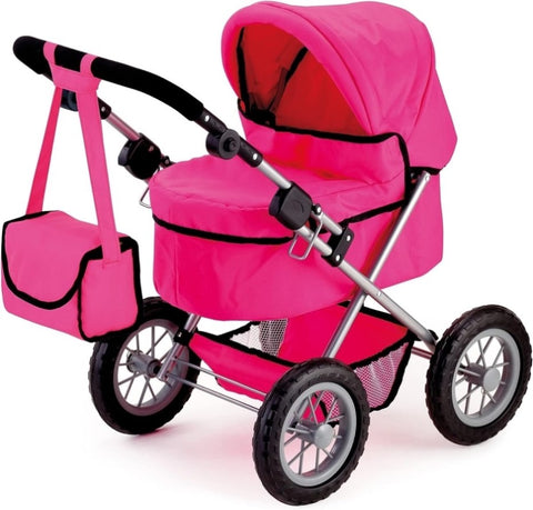 Foldable Dolls Pram with Height-Adjustable Handle and Shoulder Bag, Stable, Pink V178-21721