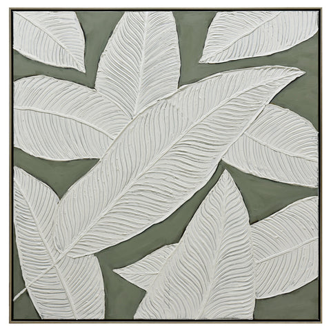 100X100cm Emerald Oasis: Leaves of Serenity Champagne Framed Hand Painted Canvas Wall Art V411-SOK-HMTWF-HSH-9