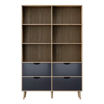 Artiss Bookshelf with 4 Drawers - MITZI Oak and Blue FUR-S-BSHELF-01-WDBL-ABC