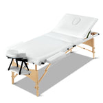 Zenses Massage Table 70cm Portable 3 Fold Wooden Beauty Bed White MT-WOOD-F3-WHITE-70