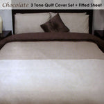 Essentially Home Living Chocolate 3 Tone Quilt Cover Set + Fitted Sheet Queen V442-INT-QUILTCS-3TONEPACK-CHOCOLATE-QS