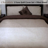 Essentially Home Living Chocolate 3 Tone Quilt Cover Set + Fitted Sheet Double V442-INT-QUILTCS-3TONEPACK-CHOCOLATE-DS