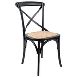 Aster Crossback Dining Chair Set of 2 Solid Birch Timber Wood Ratan Seat - Black V315-VOD-CAFE-03-2PC-KIT