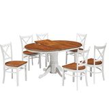 Lupin 7pc Dining Set 150cm Extendable Pedestral Table 4 Timber Chair - White Oak V315-VOD-HOBA-7PC-KIT